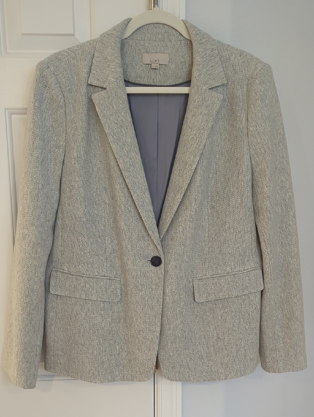 LOFT Light Gray Tweed Single-Button Blazer